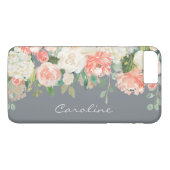 Coques Case-Mate iPhone Aquarelle féminine florale sur gris avec monogramm (Dos (Horizontal))