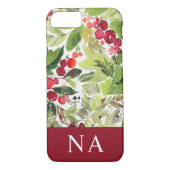 Coques Case-Mate iPhone Aquarelle feuillage monogramme de Noël initial (Dos)