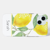 Coques Case-Mate iPhone Aquarelle Feuille citron moderne Monogramme (Verso (horizontal))