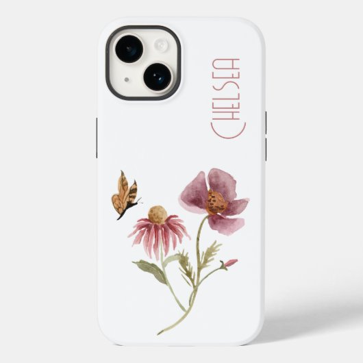 Coques Case-Mate iPhone Aquarelle Fleur sauvage Nom du papillon floral (Verso)