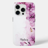 Coques Case-Mate iPhone Aquarelle Fleur sauvage rose Avec Nom (Verso)