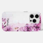 Coques Case-Mate iPhone Aquarelle Fleur sauvage rose Avec Nom (Verso (horizontal))