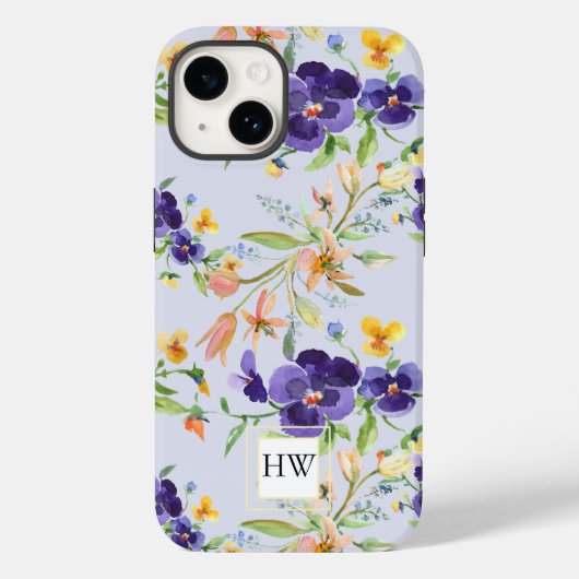 Coques Case-Mate iPhone Aquarelle Fleur sauvage violet Monogramme (Verso)