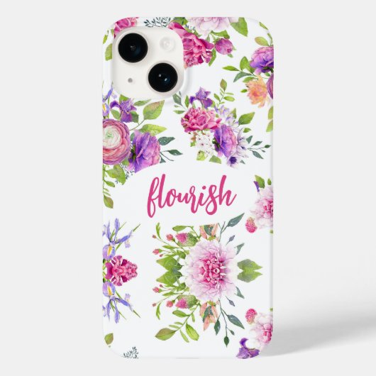 Coques Case-Mate iPhone Aquarelle fleurie rose violet élégant (Verso)