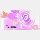 Coques Case-Mate iPhone Aquarelle Fleurs Monogrammé Rose Végétal Rose Viol (Retour (horizontal))