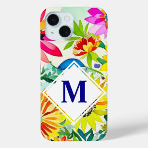Coque Pour iPhone 15 Aquarelle Fleurs Monogrammes