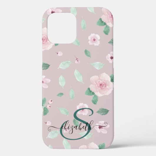 Coques Case-Mate iPhone Aquarelle Fleurs Rose or Monogramme (Verso)