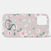 Coques Case-Mate iPhone Aquarelle Fleurs Rose or Monogramme (Verso (horizontal))