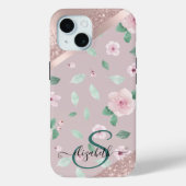 Coques Case-Mate iPhone Aquarelle Fleurs Rose or Monogramme (Verso)