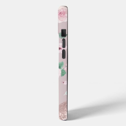 Coques Case-Mate iPhone Aquarelle Fleurs Rose or Monogramme (Verso / Gauche)