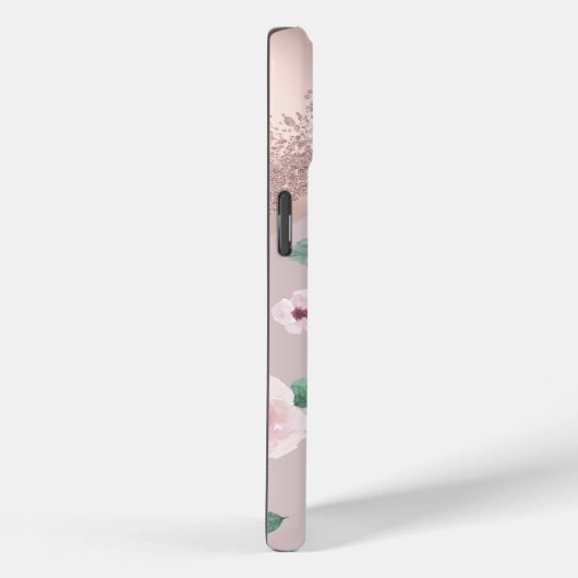 Coques Case-Mate iPhone Aquarelle Fleurs Rose or Monogramme (Verso / Droite)