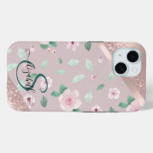Coques Case-Mate iPhone Aquarelle Fleurs Rose or Monogramme (Verso (horizontal))