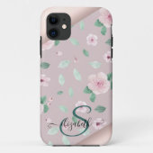 Coques Case-Mate iPhone Aquarelle Fleurs Rose or Monogramme (Dos)