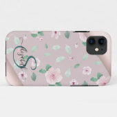 Coques Case-Mate iPhone Aquarelle Fleurs Rose or Monogramme (Dos (Horizontal))