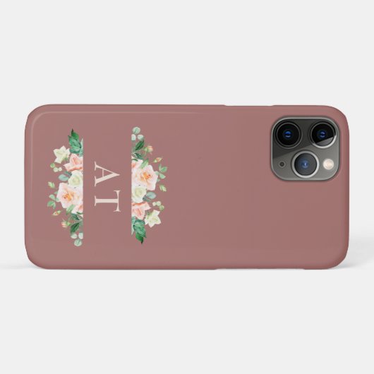 Coques Case-Mate iPhone Aquarelle Fleurs rousses - Monogramme Peach foncé (Dos (Horizontal))