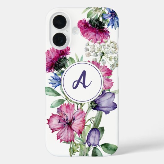 Coques Case-Mate iPhone Aquarelle Floral bleu rose Fleur sauvage Monogramm (Verso)