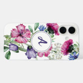 Coques Case-Mate iPhone Aquarelle Floral bleu rose Fleur sauvage Monogramm (Verso (horizontal))