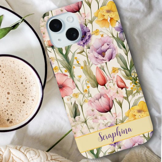 Coques Case-Mate iPhone Aquarelle Floral Jaune Rose Purple Nom personnalis