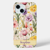 Coques Case-Mate iPhone Aquarelle Floral Jaune Rose Purple Nom personnalis (Verso)