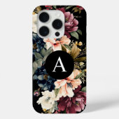 Coques Case-Mate iPhone Aquarelle Floral noir Monogramme personnalisé (Verso)