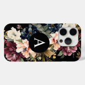Coques Case-Mate iPhone Aquarelle Floral noir Monogramme personnalisé (Verso (horizontal))
