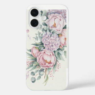 Coques iPhone 16 Aquarelle Floral Peony Hydrangea Téléphone boîtier