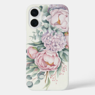 Coques iPhone 16 Aquarelle Floral Peony Hydrangea Téléphone boîtier