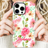Coques Case-Mate iPhone Aquarelle Floral Rose Peach Nom personnalisé