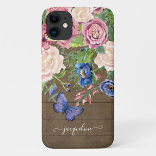 Case-Mate iPhone Case Aquarelle Floral Rustique Bois Butterfly Script