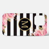 Coques Case-Mate iPhone Aquarelle Florale Bandes noir et blanc Monogramme (Verso (horizontal))