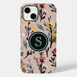 Coque Pour iPhone 14 Aquarelle florale Boho Rose Dusty personnalisée