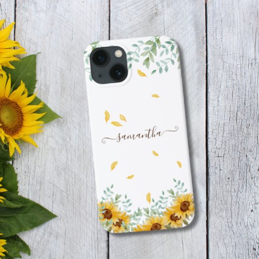 Coques Case-Mate iPhone Aquarelle florale de tournesol Nom du script botan