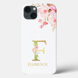 Case-Mate iPhone Case Aquarelle Florale et or Lettre F Monogramme
