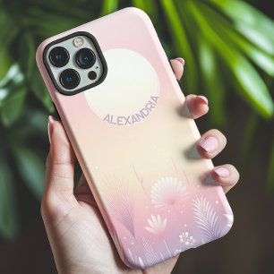 Coque Pour iPhone 15 Aquarelle Florale Et Soleil Avec Nom