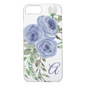 Coques Case-Mate iPhone Aquarelle florale Lumière Marine bleu Monogramme S (Dos)