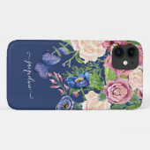 Coques Case-Mate iPhone Aquarelle florale Marine Bleu Papillon Nom du scri (Dos (Horizontal))