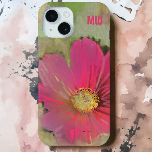 Coques Case-Mate iPhone Aquarelle florale monogramme rouge vert fleur sauv
