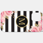 Coques Case-Mate iPhone Aquarelle Florale Nuances noir et blanc Monogramme (Verso (horizontal))