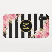 Coques Case-Mate iPhone Aquarelle Florale Nuances noir et blanc Monogramme (Dos (Horizontal))