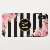 Coques Case-Mate iPhone Aquarelle Florale Nuances noir et blanc Monogramme (Dos (Horizontal))
