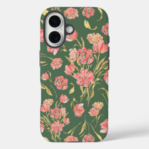 Coques iPhone 16 Aquarelle florale rose et verte de tulipe
