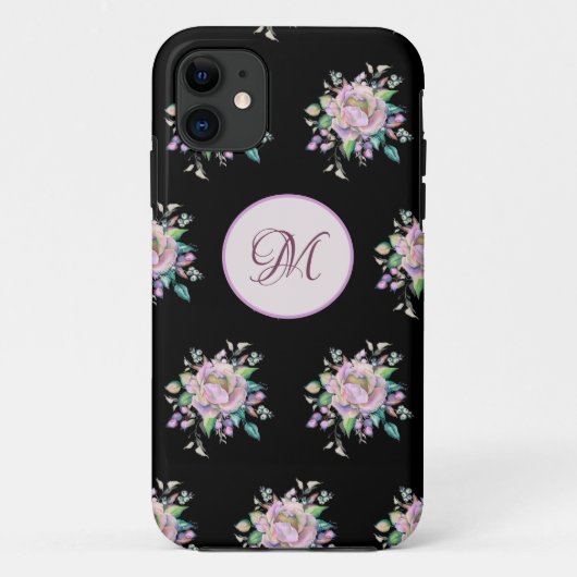 Coques Case-Mate iPhone Aquarelle florale rose moderne Monogramme élégant (Dos)