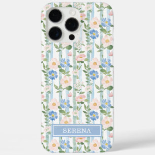 Coques iPhone 16 Pro Max Aquarelle Florale Rose Personnalisée Rayée