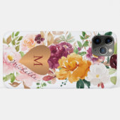 Coques Case-Mate iPhone Aquarelle florale rustique couleur or monogrammé (Dos (Horizontal))