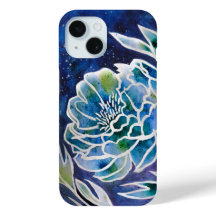 Aquarelle florale Turquoise bleu Dahlia Navy