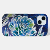 Coques Case-Mate iPhone Aquarelle florale Turquoise bleu Dahlia Navy (Verso (horizontal))
