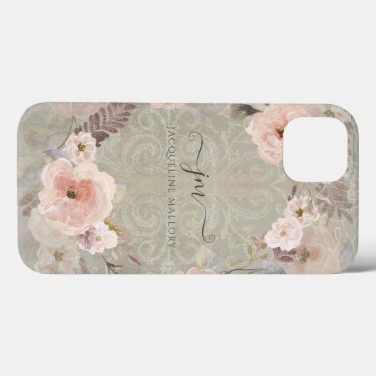 Coques Case-Mate iPhone Aquarelle Florale Verdure Gris rustique Script boi (Verso (horizontal))