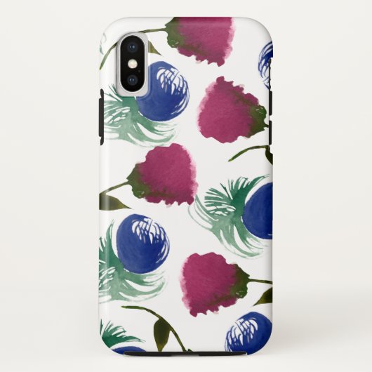 Coques Case-Mate iPhone Aquarelle Florales Bleu Bourgogne Peinture verte (Dos)