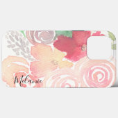 Coques Case-Mate iPhone Aquarelle Florales Feuillage Rose Nom Script (Verso (horizontal))