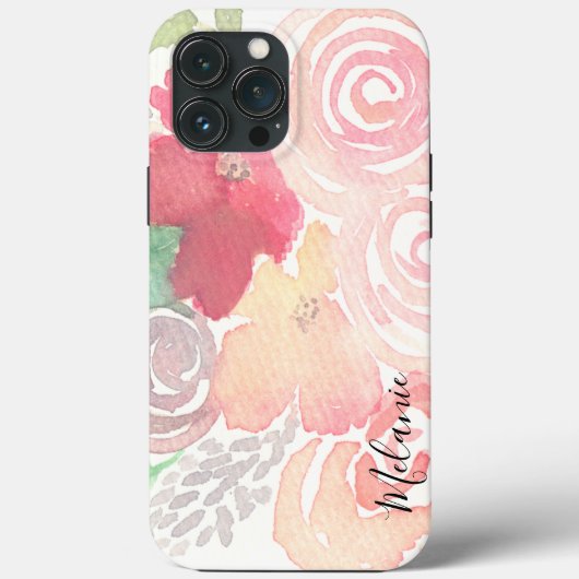 Coques Case-Mate iPhone Aquarelle Florales Feuillage Rose Nom Script (Verso)